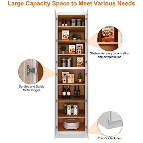 Tall Narrow Pantry  Cabinet with Doors and Adjustable Shelves