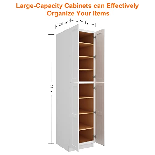 Tall Utility Storage Cabinet Narrow Cupboard Pantry Bath Garage 16” Wood  White