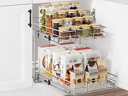Pull Down Cabinet Organizer, 2 Tiers Spice and Dishes Pull Out Cabinet –  Ziiplus Kitchen Hardware