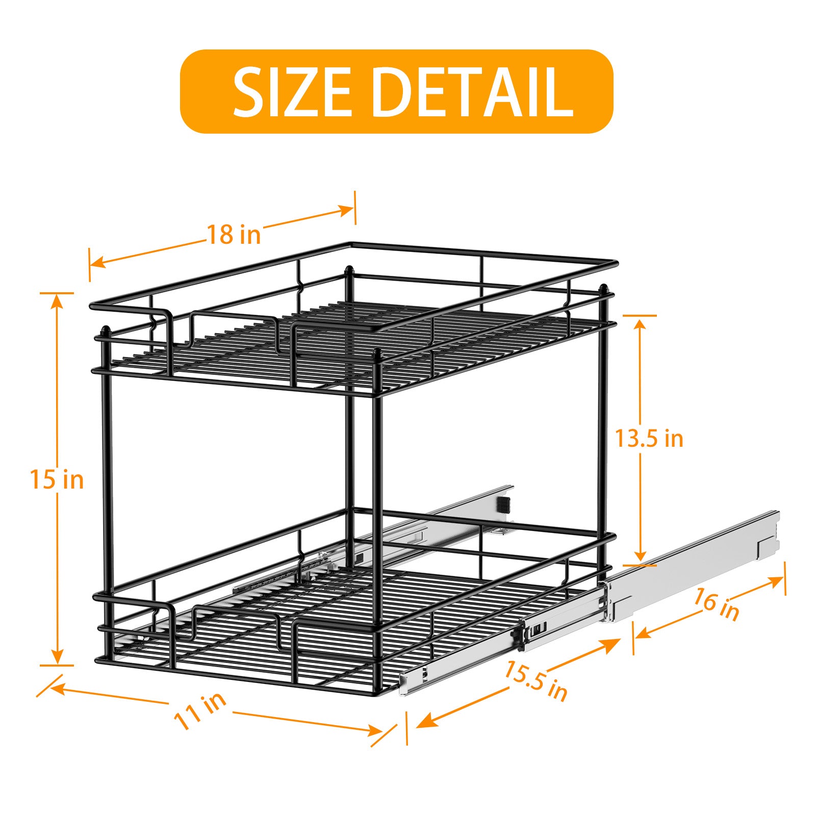 ROOMTEC Pull Out Cabinet Organizer, Kitchen Cabinet Organizer and Storage  2-Tier Cabinet Pull Out Shelves Under Cabinet Storage for Kitchen 11 W x